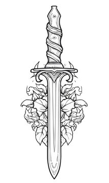 recommend clip art: Dagger. Outline. Tattoo desigh No Shadow. Cartoon. Coloring page. Vector. Simple