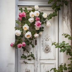 Fototapeta na wymiar hanging roses on the door made with Generative Al