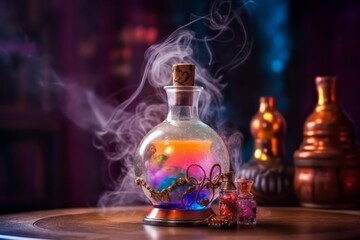 Obraz na płótnie Canvas Enchanting Poison Potion on Table in Colorful Fairy Tale Style, Generative AI