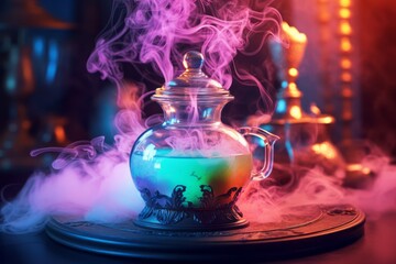 Enchanting Poison Potion on Table in Colorful Fairy Tale Style, Generative AI