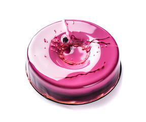 Pink Colored Cake Isolated, Color Round Glazed Dessert, Shining Fruit Cakes, Abstract Generative AI Illustration