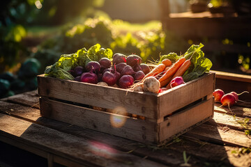 Freshly grown by nature. A crate full of fresh produce vegetables from farm. Ai generative