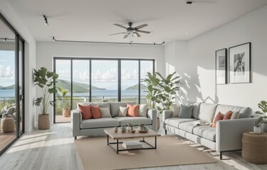 Fototapeta na wymiar A Cozy Caribbean Country House Living Room with an Industrial Interior generative ai