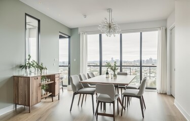 Fototapeta na wymiar A Vibrant Minimalist Duplex Dining Room Interior generative ai