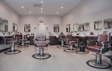 Modern Reds: A Trendy Barbershop with Bold Color Scheme generative ai