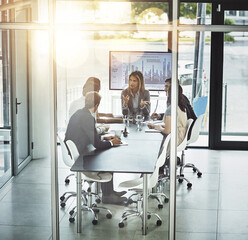 Business, training, and people in office with mentor for planning, discussion and problem solving....