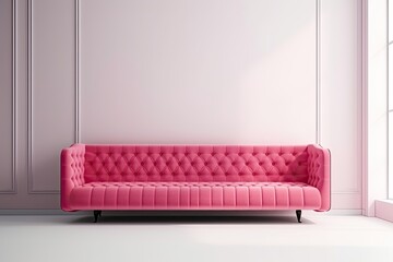 minimalist pink couch against a blank white wall Generative AI