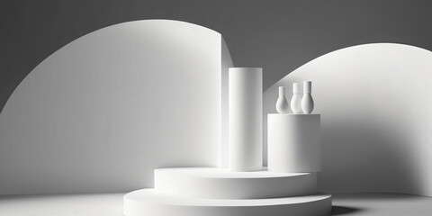 white abstract podium, minimalistic mockup background, generative ai