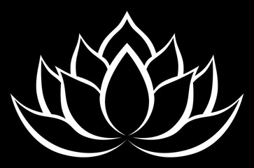 Stylized lotus flower illustration on black background. Generative AI