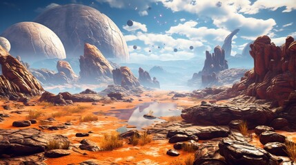 Alien landscapes, visually stunning environments with unique geological features, otherworldly flora and fauna, and breathtaking vistas that captivate players