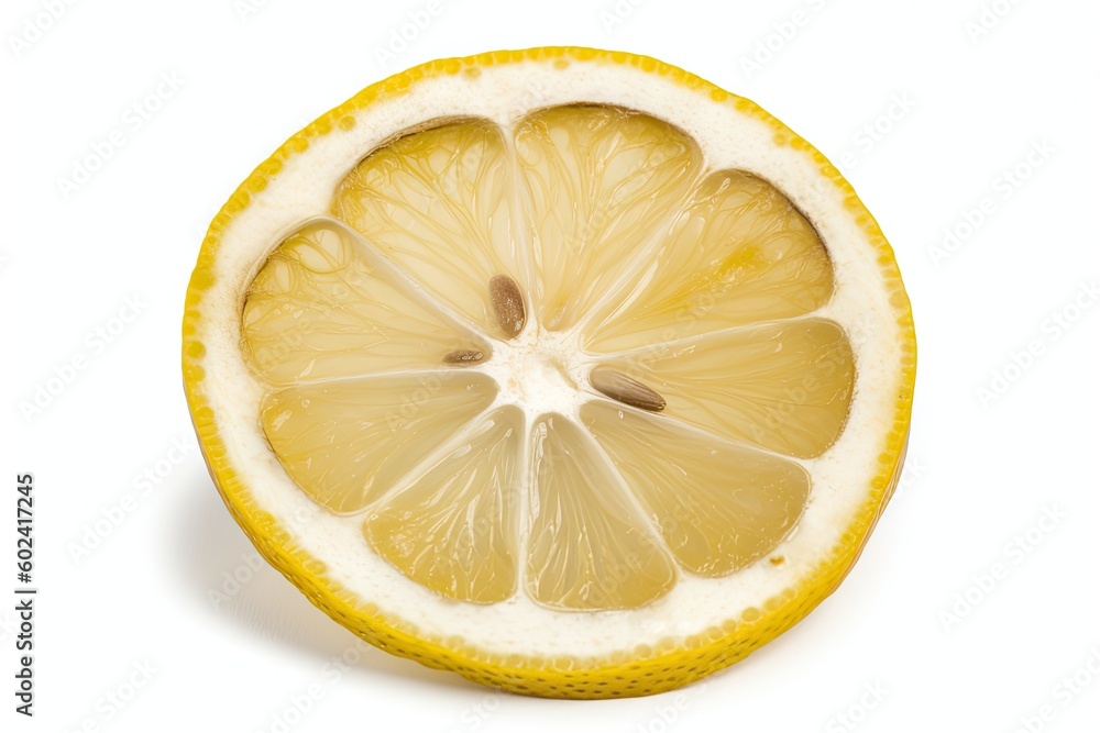 Poster sliced lemon on a plain white background generative ai
