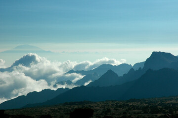 Jagged mountains and clouds from the Lemosho Route, Kilimanjaro