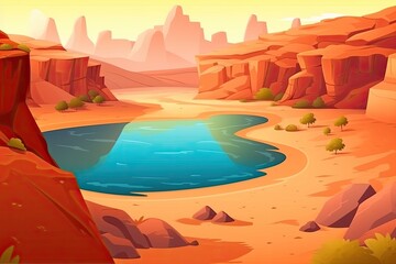 serene desert oasis with a shimmering lake Generative AI