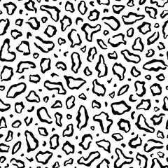 Leopard seamless pattern. Repeating animal print. Black spot isolated on white background. Repeated skin jaguar for design prints. Texture repeat spots panther. Fur cheetah. Vector illustration