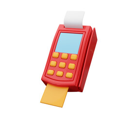 3d icon red payment bank terminal  with cartoon style and pastel colors on isolated background. 3d rendering illustration.