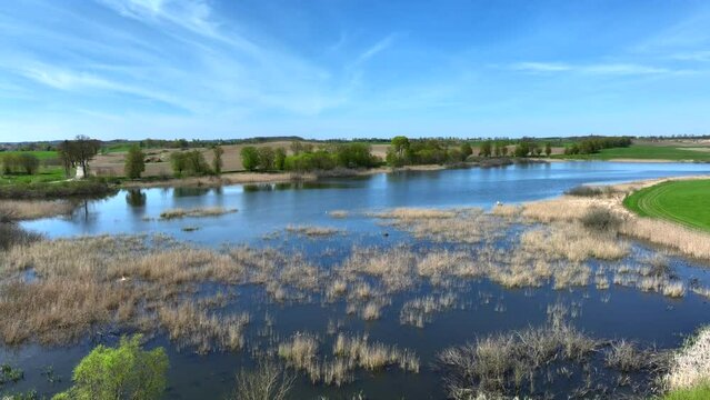 Aerial view of small lake in Warmia, northern Poland, Europe