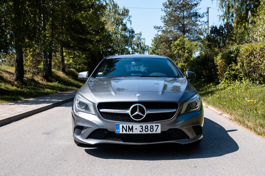 Riga, Latvia- May 14 2023: luxury car, gray Mercedes Benz CLA 180