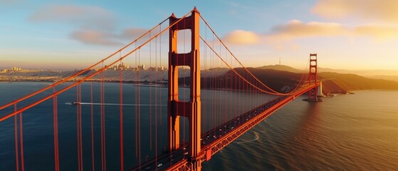Obraz premium Golden Gate, San Franciso, at sunset. Generative AI