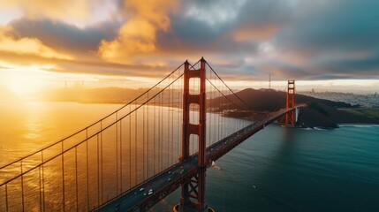 Golden Gate, San Franciso, at sunset. Generative AI - obrazy, fototapety, plakaty