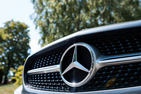 Riga, Latvia- May 14 2023: luxury car, gray Mercedes Benz CLA 180
