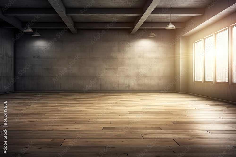 Aufkleber an empty room with large windows, allowing natural light to fill the space generative ai