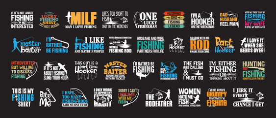 Naklejka premium Fishing T shirt Design Bundle, Quotes about Fishing, Fishing T shirt, Fishing typography T shirt design Collection