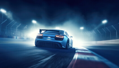 Obraz na płótnie Canvas Sports car on a race track speeding. Generative AI.
