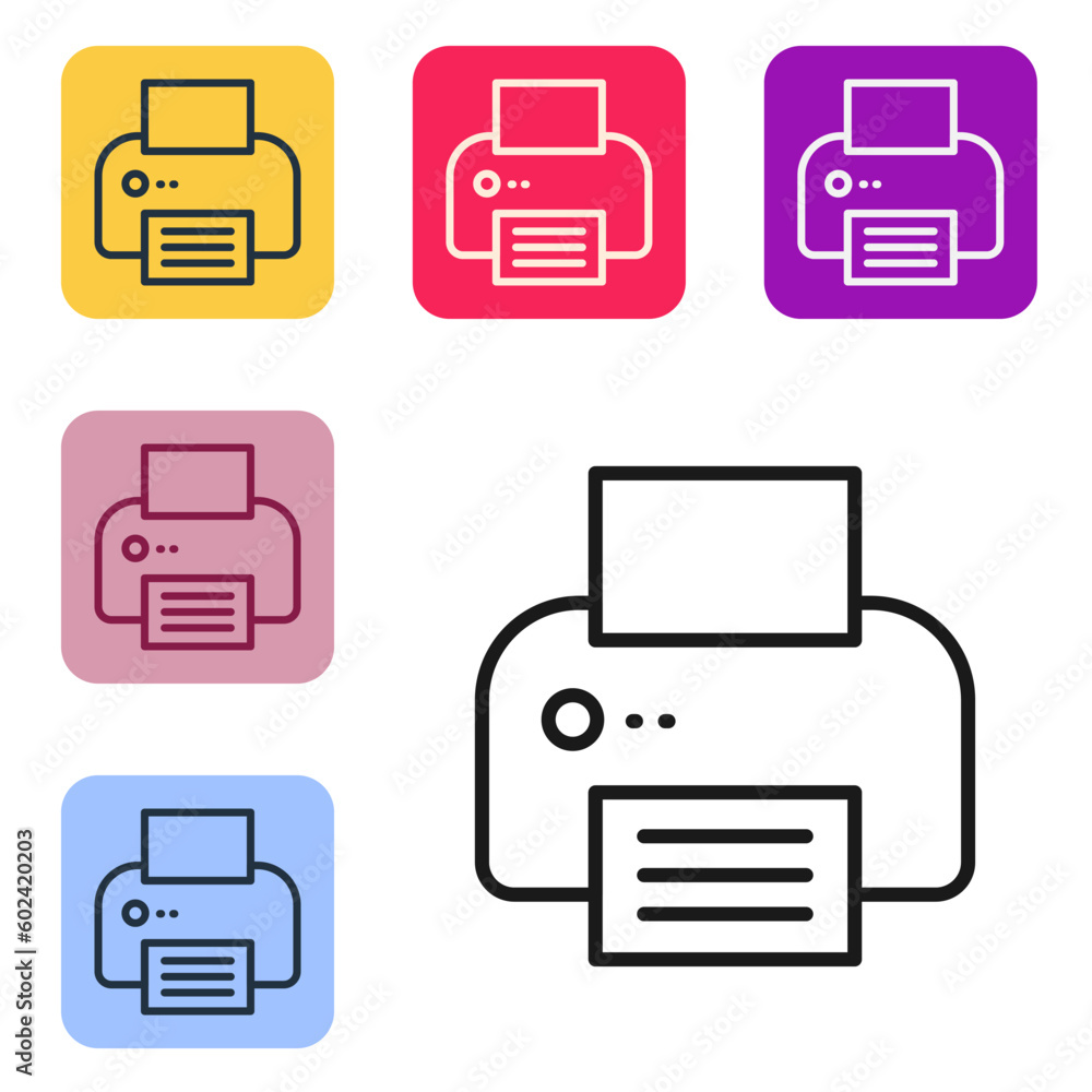 Aufkleber black line printer icon isolated on white background. set icons in color square buttons. vector