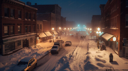 Fototapeta premium The Frozen City: Unleashing the Power of a Snowstorm, generative AI