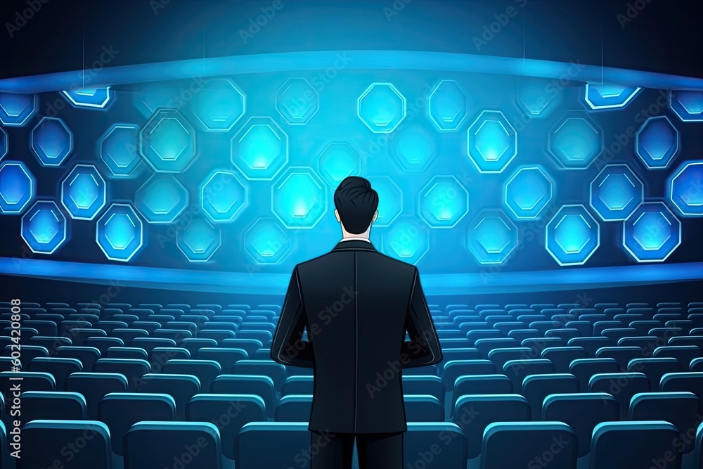 Poster lone man standing in front of a deserted theater generative ai
