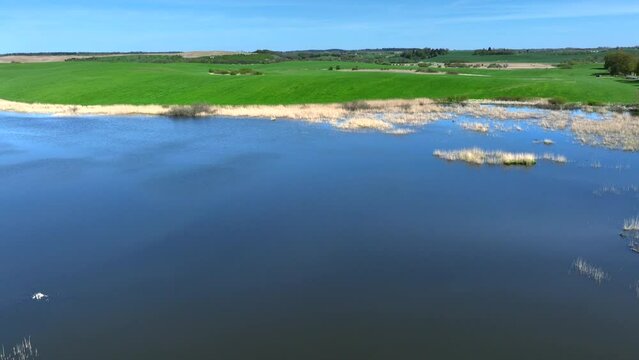 Aerial view of small lake in Warmia, northern Poland, Europe