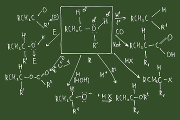 Chemistry. Vector doodle set on blackboard. Hand drawn cartoon background of Science theme. 