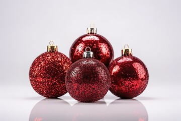 red Christmas ornaments arranged on a table Generative AI