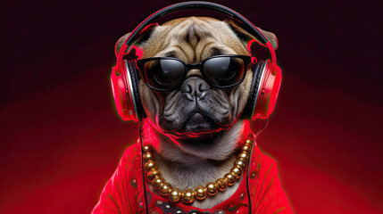 generative ai illustration of a cute DJ dog with earphones