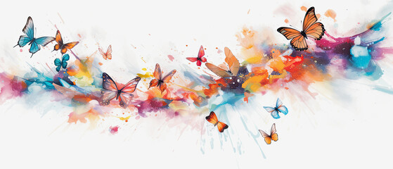 generative ai illustration of a white background with butterflies in watercolor style