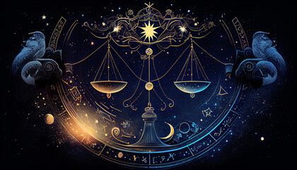 Scales constellations, zodiac constellation, astrology, astronomy. AI generative content