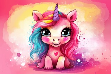 cute pony with a colorful mane and tail Generative AI