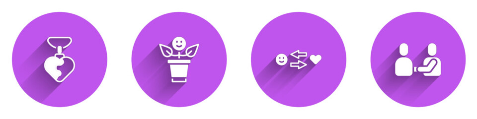 Set Necklace with heart shaped, BFF or best friends forever, Romantic relationship and Happy friendship day icon with long shadow. Vector