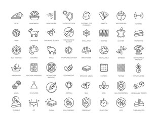 Set of fabric features icons. Line art style icons bundle. vector illustration - 602422835