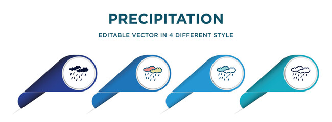 precipitation icon in 4 different styles such as filled, color, glyph, colorful, lineal color. set of   vector for web, mobile, ui