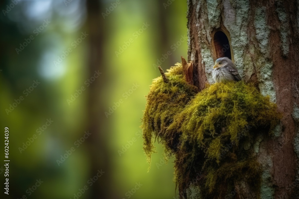 Aufkleber colorful bird resting on a branch in a lush forest generative ai