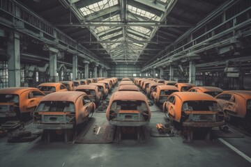 vintage car warehouse filled with classic automobiles Generative AI