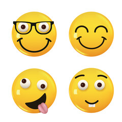 Set of 3d icon yellow color smile emoji. Vector
