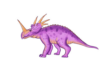 styracosaurus watercolour illustration for kids.  Digital art. Transparent background.