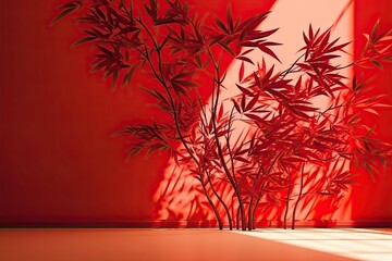 A red leafy plant in a red room. Generative ai