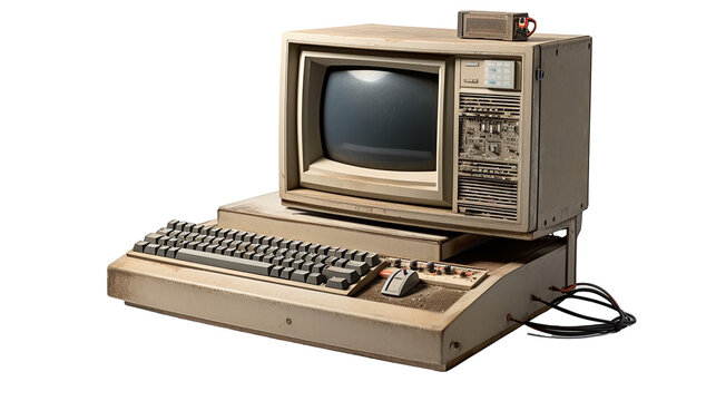 An old computer on a transparent background. Generative AI.