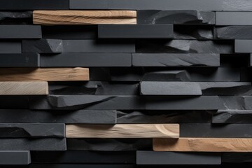 contemporary interior design featuring a black slate and wood accent wall Generative AI