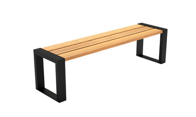 Bench made of wood and metal. Modern park and garden furniture in loft style. 3d rendering