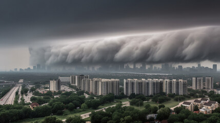 How a severe thunderstorm rages over a city, generative AI