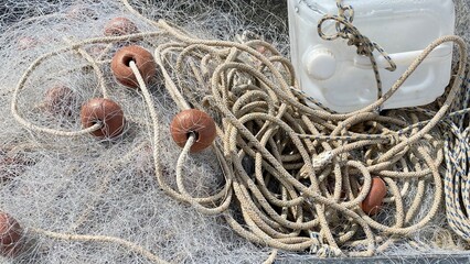 Fishing nets dry on the shore